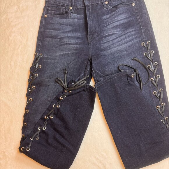 A0011 Good American Good Legs High Rise Back Lace-Up Skinny Jeans Sz 6 - Picture 6 of 13